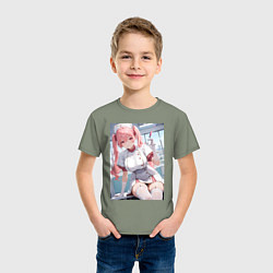 Футболка хлопковая детская Медсестричка сделает тебе укол любви - пышная аним, цвет: авокадо — фото 2