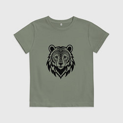 Футболка хлопковая детская Голова медведя с этническим орнаментом, цвет: авокадо