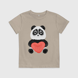 Футболка хлопковая детская Плюшевый панда с красным сердцем, цвет: миндальный