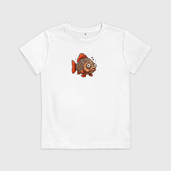 Футболка хлопковая детская Забавная коричнева рыба, цвет: белый