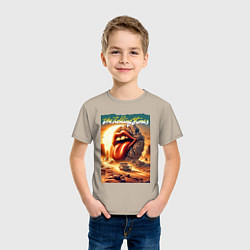 Футболка хлопковая детская Rolling Stones - stylization of the logo, цвет: миндальный — фото 2