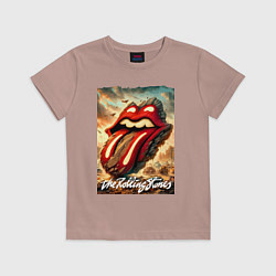 Футболка хлопковая детская Rolling Stones - logo transformation, цвет: пыльно-розовый