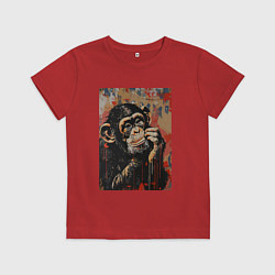 Футболка хлопковая детская Задумчивая обезьянка, цвет: красный