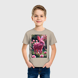 Футболка хлопковая детская Кролик из роз, цвет: миндальный — фото 2