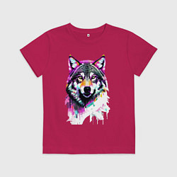 Футболка хлопковая детская Волчья морда - нейроарт, цвет: маджента