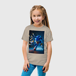 Футболка хлопковая детская Соник убегает от ракет, цвет: миндальный — фото 2