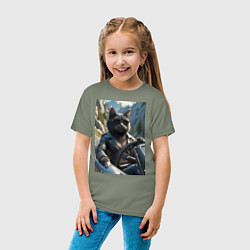 Футболка хлопковая детская Кот за рулем кабролета, цвет: авокадо — фото 2