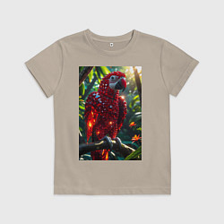 Футболка хлопковая детская Попугай из драгоценных камней, цвет: миндальный