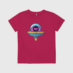 Футболка хлопковая детская Инопланетная тарелка с сердечком, цвет: маджента
