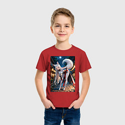 Футболка хлопковая детская Белоснежная лиса лунной ночью, цвет: красный — фото 2
