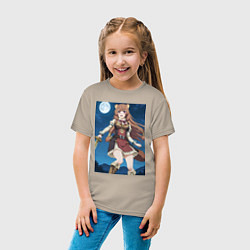 Футболка хлопковая детская Рафталия сражается в ночи, цвет: миндальный — фото 2