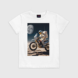 Футболка хлопковая детская Космонавт ездит на мотоцикле по Луне, цвет: белый