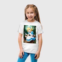 Футболка хлопковая детская Девочка собирает грибы в корзинку, цвет: белый — фото 2