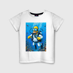 Футболка хлопковая детская Homer diving - ai art fantasy, цвет: белый