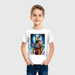 Футболка хлопковая детская Кенгуру бравый космонавт - нейроарт, цвет: белый — фото 2