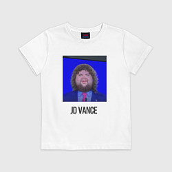 Футболка хлопковая детская JD Vance with long hair meme, цвет: белый