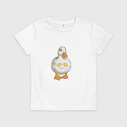 Футболка хлопковая детская Милая смущенная уточка гусь мем, цвет: белый
