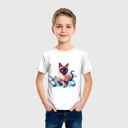 Футболка хлопковая детская Синеглазый кот, цвет: белый — фото 2