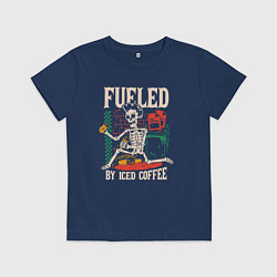Футболка хлопковая детская Fueled by iced coffee, цвет: тёмно-синий