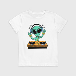 Футболка хлопковая детская Диджей инопланетянин, цвет: белый