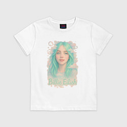 Футболка хлопковая детская Билли Айлиш с зелеными волосами, цвет: белый