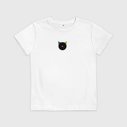 Футболка хлопковая детская Кот черный с носом сердечком - минимализм, цвет: белый