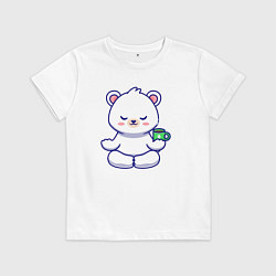Футболка хлопковая детская Bear coffee yoga, цвет: белый