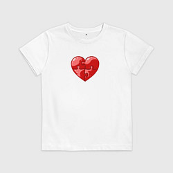 Футболка хлопковая детская Красное сердце из пазлов, цвет: белый