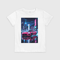 Детская футболка Вишневый спорткар по мокрой дороге