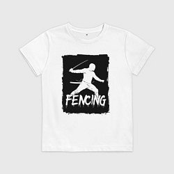 Футболка хлопковая детская Фехтование в черном штрихе, цвет: белый