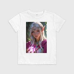 Футболка хлопковая детская Прекрасная эльфийка с магической сферой, цвет: белый
