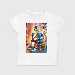 Футболка хлопковая детская Bender is a cool skateboarder - Futurama, цвет: белый