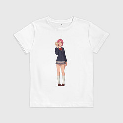 Футболка хлопковая детская Дандадан Сиратори Айра слушает ракушку, цвет: белый