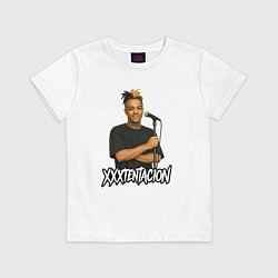 Футболка хлопковая детская XXXTentacion довольный у микрофона, цвет: белый