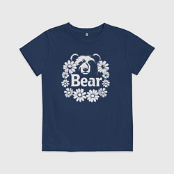 Футболка хлопковая детская Медведь в цветах, цвет: тёмно-синий