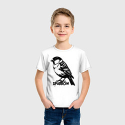 Футболка хлопковая детская Графический воробей, цвет: белый — фото 2