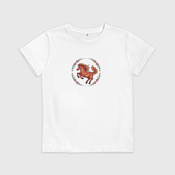 Футболка хлопковая детская Огненная лошадь и розовые цветы, цвет: белый