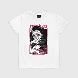 Футболка хлопковая детская Клинок, рассекающий демонов, Незуко, цвет: белый
