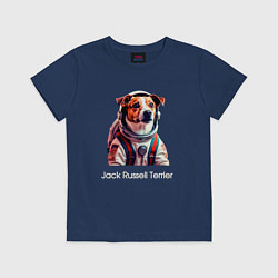 Футболка хлопковая детская Jack Russell Terrier в скафандре, цвет: тёмно-синий