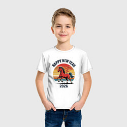 Футболка хлопковая детская Красная огненная лошадь 2026, цвет: белый — фото 2