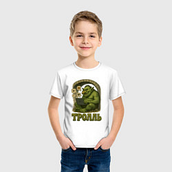 Футболка хлопковая детская Тролль за ноутбуком, цвет: белый — фото 2