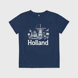 Футболка хлопковая детская Голландские просторы, цвет: тёмно-синий