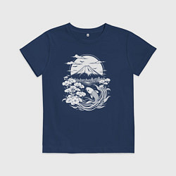 Футболка хлопковая детская Фудзи и карп кои, цвет: тёмно-синий