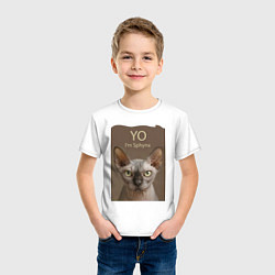 Футболка хлопковая детская Yo - Im Sphynx, цвет: белый — фото 2