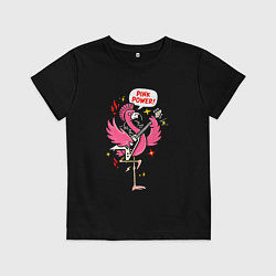 Футболка хлопковая детская Панк-рок фламинго, цвет: черный