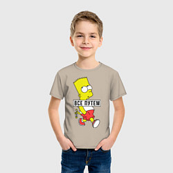 Футболка хлопковая детская Барт Симпсон: Все путем, цвет: миндальный — фото 2