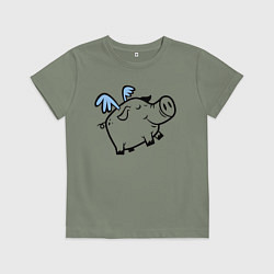Футболка хлопковая детская Крылатый поросёнок, цвет: авокадо