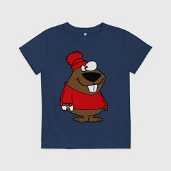 Футболка хлопковая детская Бобер, цвет: тёмно-синий