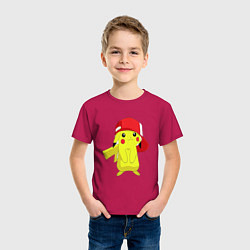 Футболка хлопковая детская Пикачу, цвет: маджента — фото 2