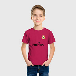 Футболка хлопковая детская Real Madrid: Fly Emirates, цвет: маджента — фото 2